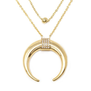 Stainless St Crystal Horn Layered Neck Gold Pl - Mimmic Fashion Jewelry