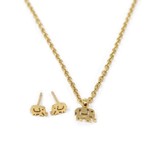 Stainless St Elephant Baby Neck Earrings Set Gold Pl - Mimmic Fashion Jewelry