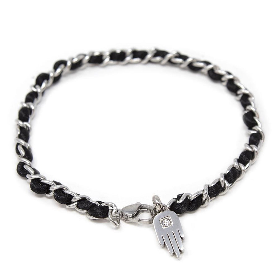 Stainless St Hamsa Hand and Black Cord Bracelet - Mimmic Fashion Jewelry