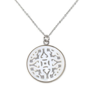 Stainless St MOP Circle Design Necklace - Mimmic Fashion Jewelry