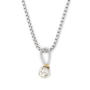 Stainless St Necklace with Two Tone Pave Ball Pendant - Mimmic Fashion Jewelry