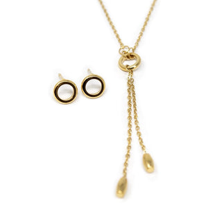 Stainless St Open Circle Lariat Neck Earrings Set Gold Pl - Mimmic Fashion Jewelry