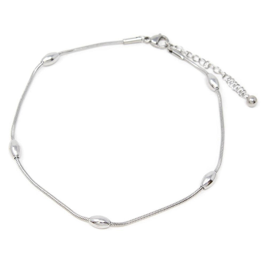 Stainless St Oval Bead Snake Chain Anklet - Mimmic Fashion Jewelry