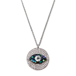 Stainless St Pave Evil Eye Necklace - Mimmic Fashion Jewelry