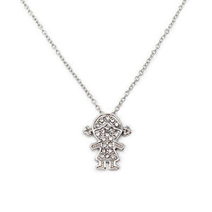 Stainless St Pave Girl Necklace - Mimmic Fashion Jewelry