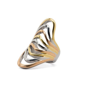 Stainless St Ring 3 Tone Wave - Mimmic Fashion Jewelry