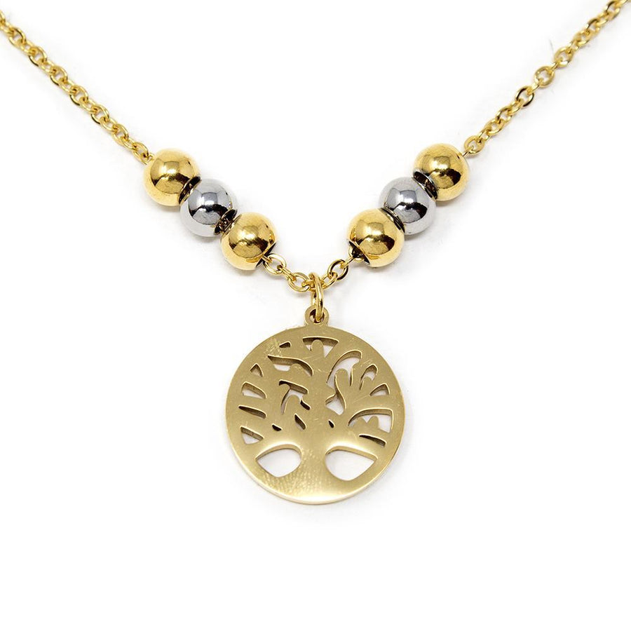 Stainless St Tree of Life Neck Set Two Tone - Mimmic Fashion Jewelry
