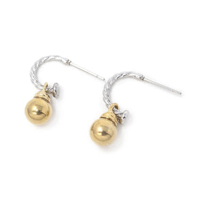 Stainless St Two Tone Cable Earrings Gold Ball - Mimmic Fashion Jewelry