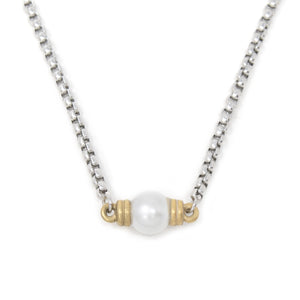 Stainless St Two Tone Necklace Pearl Station - Mimmic Fashion Jewelry