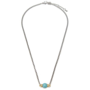 Stainless St Two Tone Necklace Turquoise Station - Mimmic Fashion Jewelry