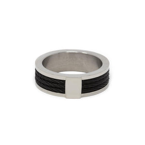 Stainless St. 3 Black Cable Inlay Ring - Mimmic Fashion Jewelry