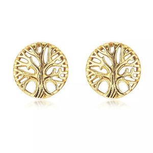 Stainless Steel 15MM Tree Of Life Stud Earrings Gold Plated