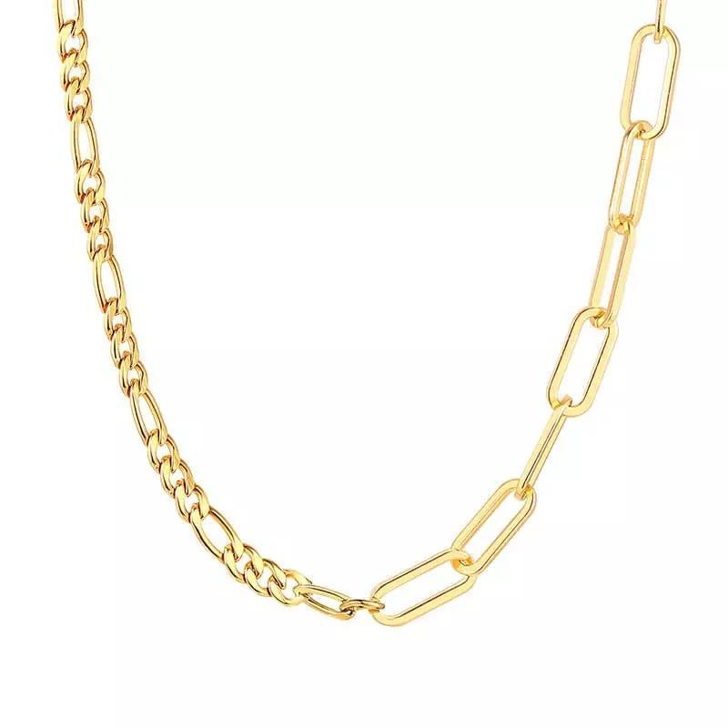 Stainless Steel 18" PaperClip and Franco Chain Necklace Gold Plated