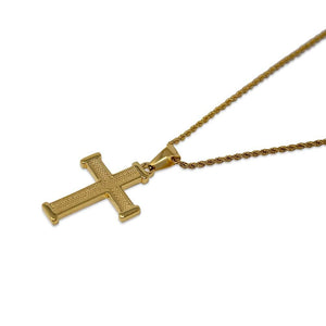 Stainless Steel 18K Gld Pl Rope Chain With Cross Pendant - Mimmic Fashion Jewelry