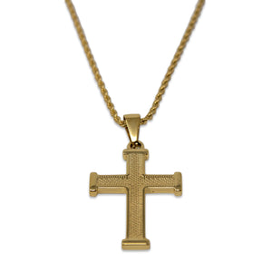 Stainless Steel 18K Gld Pl Rope Chain With Cross Pendant - Mimmic Fashion Jewelry