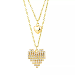 Stainless Steel 2 strand Heart Necklace with CZ Gold Plated