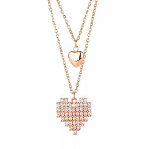 Stainless Steel 2 strand Heart Necklace with CZ Rose Gld Plated