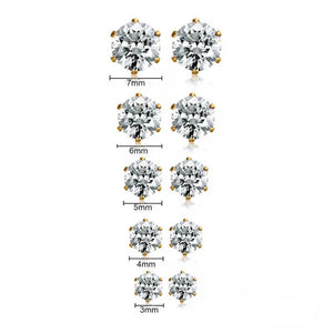 Stainless Steel 4MM CZ Round Stud Earrings Gold Plated