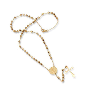 Stainless Steel 4MM Religious Rosary Necklace Gold Pl
