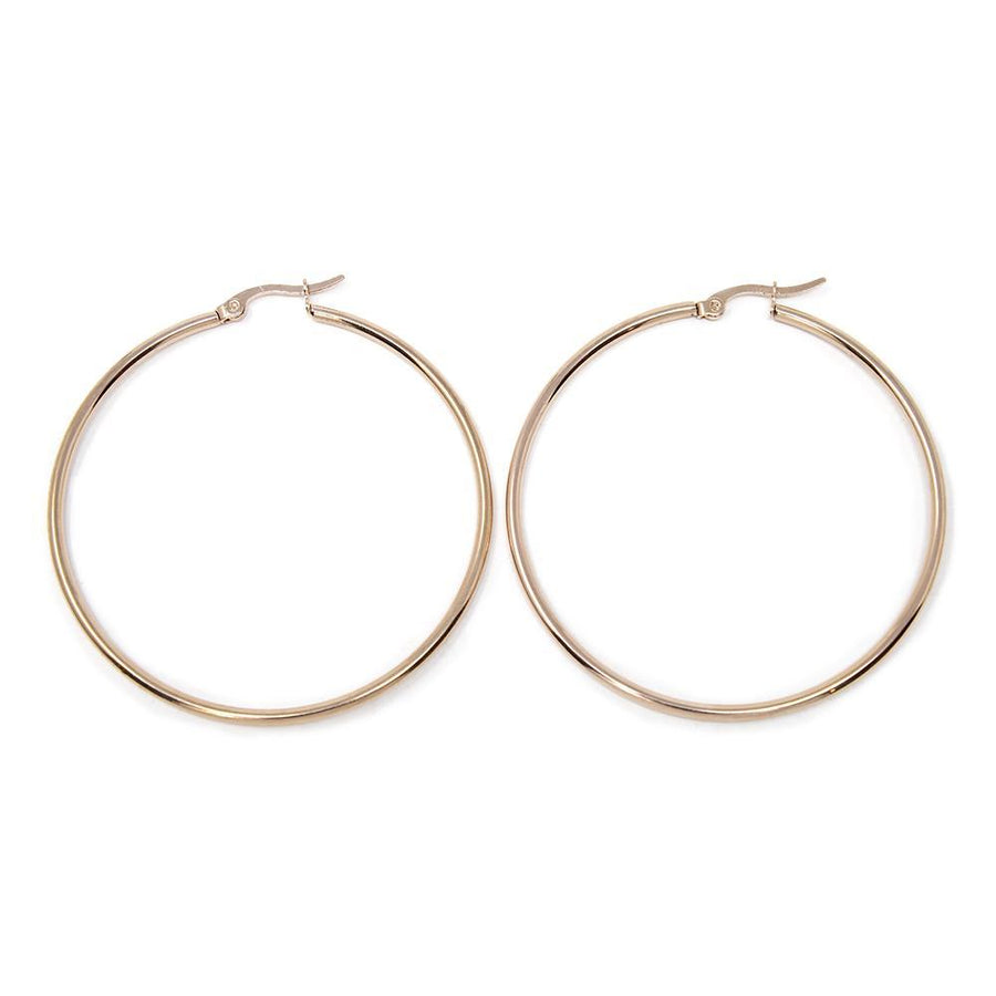Stainless Steel 50MM Hoop Earrings Rose Gold Plated - Mimmic Fashion Jewelry