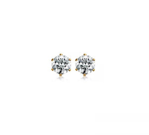 Stainless Steel 6MM CZ Round Stud Earrings Gold Plated