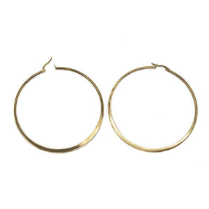 Stainless Steel 70MM Flat Hoop Earrings Gold Plated - Mimmic Fashion Jewelry