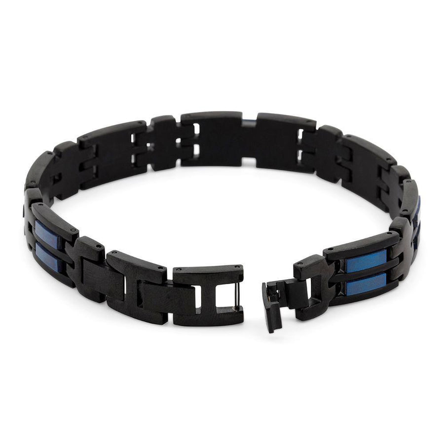 Stainless Steel All Matte Black with Blue Bracelet - Mimmic Fashion Jewelry