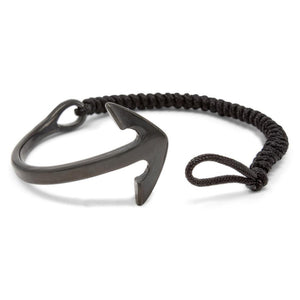 Stainless St Anchor Cord Bracelet Black - Mimmic Fashion Jewelry