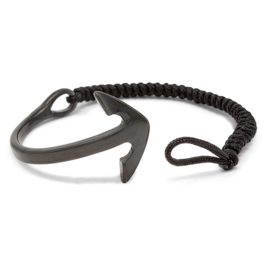 Stainless St Anchor Cord Bracelet Black - Mimmic Fashion Jewelry