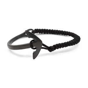 Stainless St Anchor Cord Bracelet Black - Mimmic Fashion Jewelry