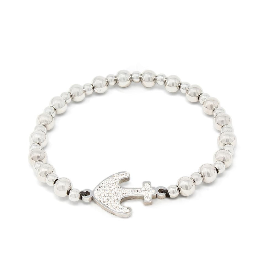 Stainless Steel Anchor Pave Stretch Bracelet - Mimmic Fashion Jewelry