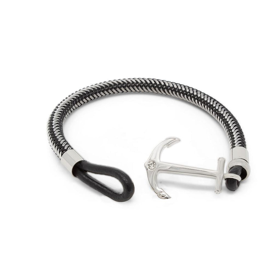 Stainless St. Anchor Woven Wire Bracelet Black/Grey - Mimmic Fashion Jewelry