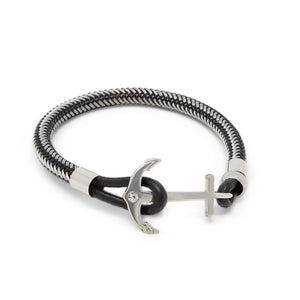 Stainless St. Anchor Woven Wire Bracelet Black/Grey - Mimmic Fashion Jewelry