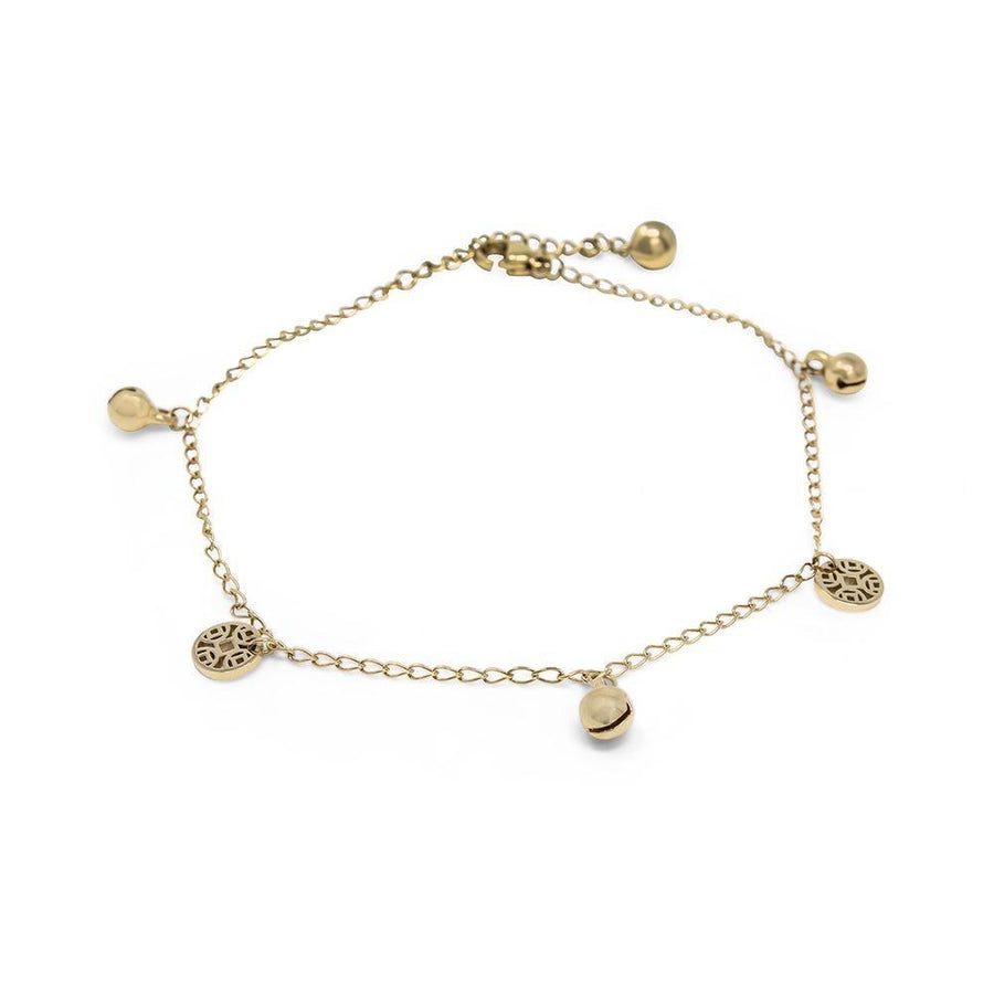 StSteel Anklet Disc Jingle Bell Gold Pl - Mimmic Fashion Jewelry