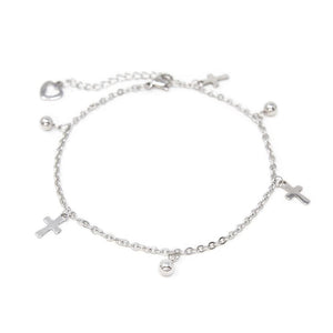 Stainless Steel Anklet with Cross and Ball Charms - Mimmic Fashion Jewelry