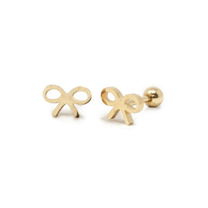 Stainless Steel Baby Stud Earrings Bow Gold Plated - Mimmic Fashion Jewelry