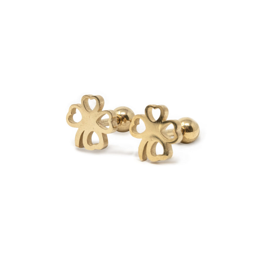 Stainless Steel Baby Stud Earrings Shamrock Gold Plated - Mimmic Fashion Jewelry
