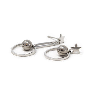 Stainless Steel Ball and Open Circle Drop Earrings - Mimmic Fashion Jewelry