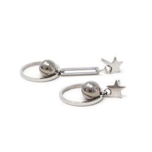 Stainless Steel Ball and Open Circle Drop Earrings - Mimmic Fashion Jewelry
