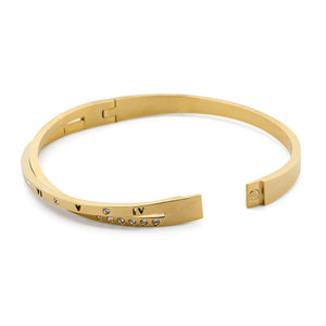 Stainless Steel Bangle Cross Over CZ Gold Plated - Mimmic Fashion Jewelry