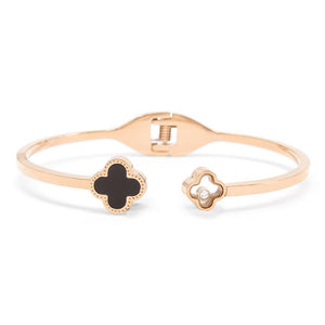 Stainless Steel Bangle Onyx Cross CZ Rose Gold Plated - Mimmic Fashion Jewelry