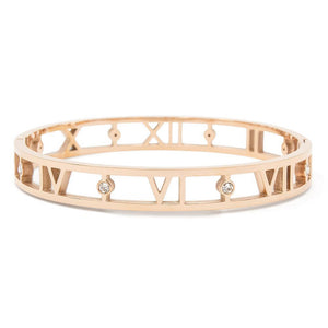 Stainless St Bangle Roman Number CZ RoseGoldPl - Mimmic Fashion Jewelry