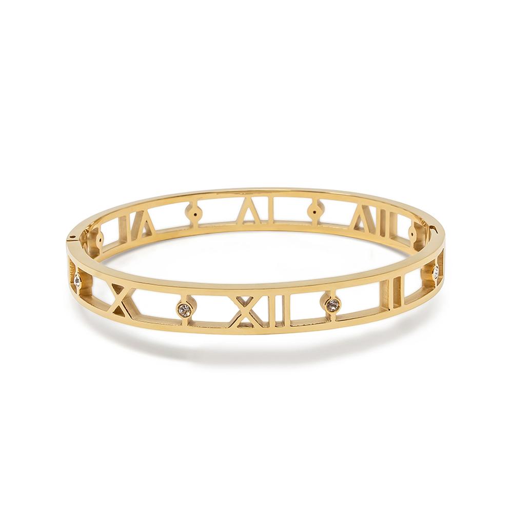 18K Gold Plated Roman Numeral Cuff Bracelet