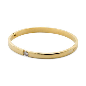 Stainless Steel Bangle Small Station Clear Crystal Gold Plated - Mimmic Fashion Jewelry