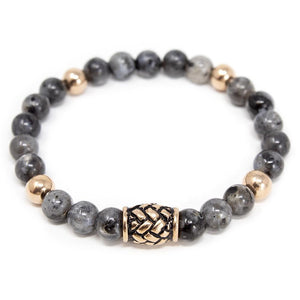 Stainless Steel Barrel Beaded Bracelet Cloudy Grey Rose Gold Plated - Mimmic Fashion Jewelry