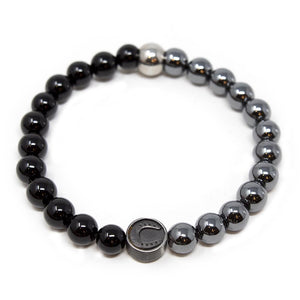 Stainless Steel Beaded Bracelet Horseshoe Black Grey - Mimmic Fashion Jewelry