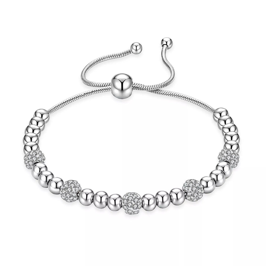 Stainless Steel Beads Pave Adjustable Bracelet