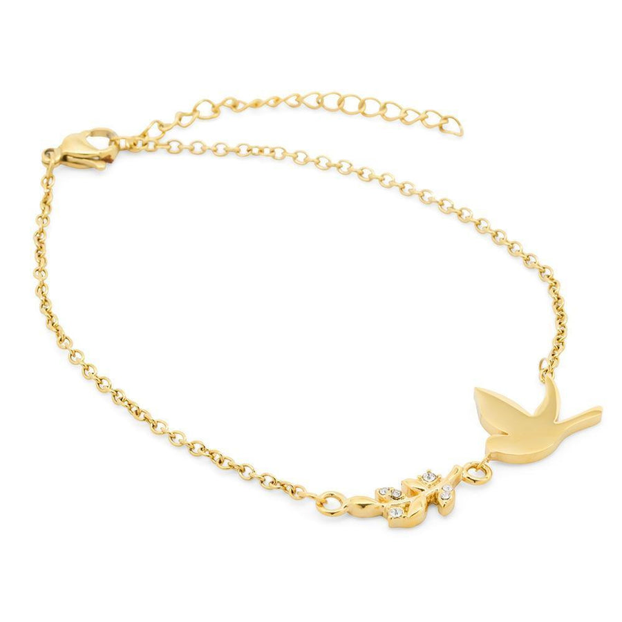 Stainless Steel Bird and Leaf Bracelet Gold Plated - Mimmic Fashion Jewelry