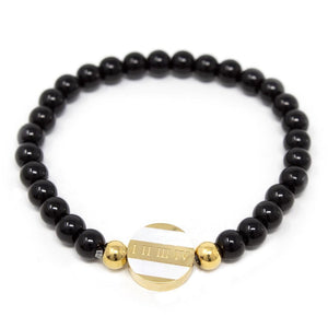 Stainless Steel Black Beaded Bracelet Rom Disc MOP Gold Plated - Mimmic Fashion Jewelry