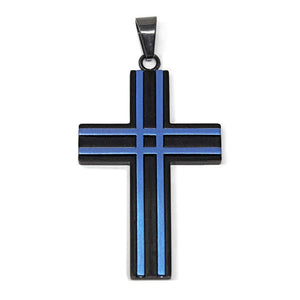 Stainless Steel Black Blue Ion Plated Matte Layer Cross Pendant - Mimmic Fashion Jewelry